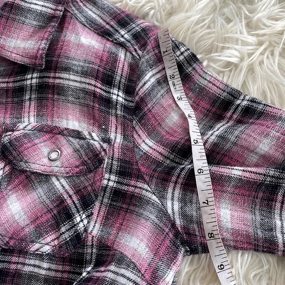 Miley Cyrus Maz Azaria purple plad plaid long sleeve button up collared dress L - Picture 16 of 16